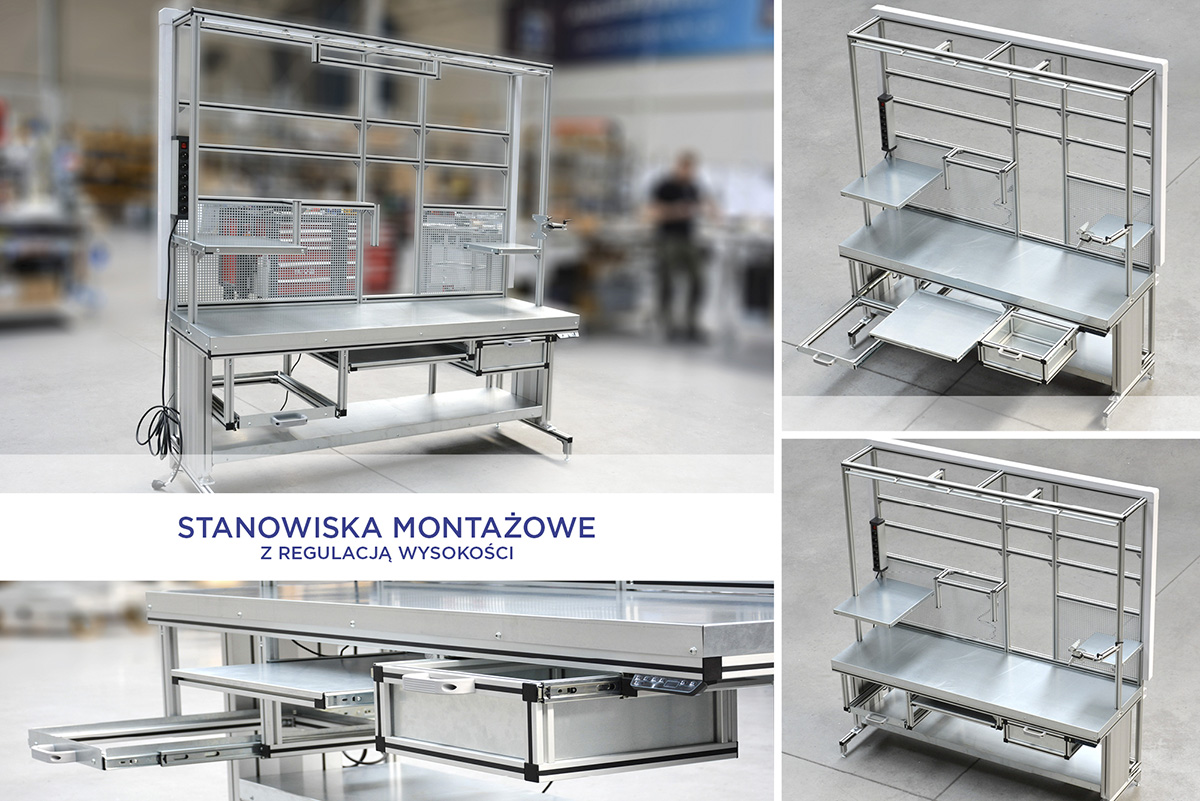 Modułowe stanowisko montażowe z elektryczną regulacją wysokości